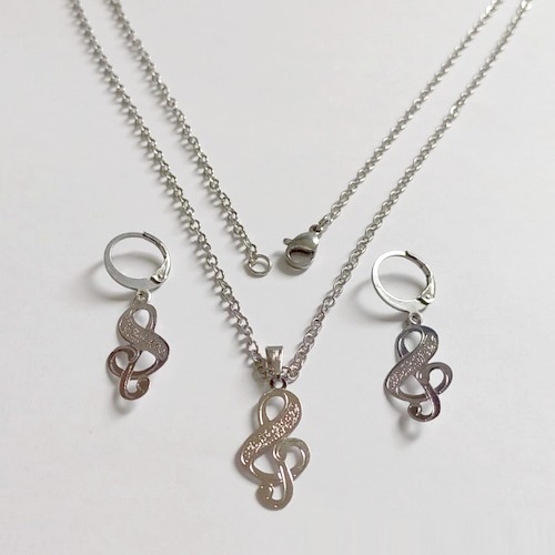 CONJUNTO EM AÇO INOXIDÁVEL - CONJUNTO COM CORRENTE 50CM (AÇO03C) BRINCO ARGOLINHA DE PRESSÃO E PINGENTE SÍMBOLO MUSICAL 1MM - COMPOSIÇÃO: AÇO INOXIDÁVEL - (AÇO0296)ACCJ000135