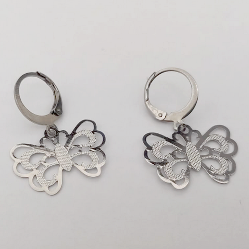 BRINCO EM AÇO INOXIDÁVEL - BRINCO DE ARGOLA DE PRESSÃO PINGENTE BORBOLETA VAZADA - COMPOSIÇÃO: AÇO INOXIDÁVEL (AÇO0310) - ACBR000489