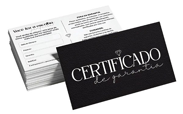 CERTIFICADO DE GARANTIA + CUIDADOS COM A PEÇA - TAMANHO: 4,8 x 8,8 CM - 50 UNIDADES - COR: PRETA - PREB000072