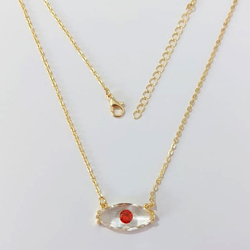 GARGANTILHA FOLHEADA A OURO - BANHADO COM 5 MILÉSIMOS + VERNIZ DIAMOND - GARGANTILHA COM PINGENTE OLHO COM ZIRCÔNIA CRISTAL E VERMELHA 22MM - TAMANHO 42CM + EXTENSOR (OURO1273) OUGG000270