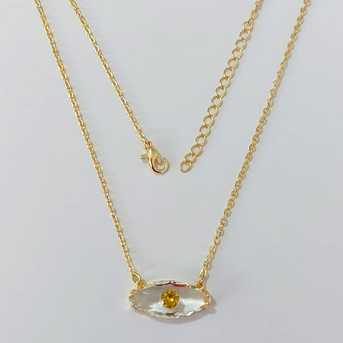 GARGANTILHA FOLHEADA A OURO - BANHADO COM 5 MILÉSIMOS + VERNIZ DIAMOND - GARGANTILHA COM PINGENTE OLHO COM ZIRCÔNIA CRISTAL E AMARELA 22MM - TAMANHO 42CM + EXTENSOR (OURO1275) OUGG000272