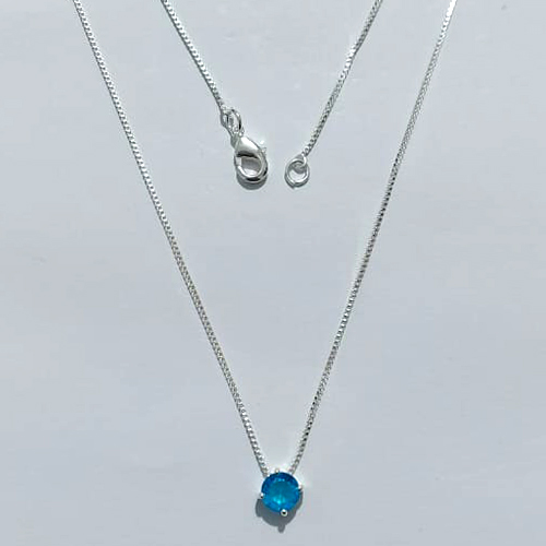 GARGANTILHA FOLHEADA A PRATA COM 50 MILÉSIMOS + VERNIZ DIAMOND CORRENTE VENEZIANA PINGENTE PONTO DE LUZ AZUL 6MM - PRGG001499