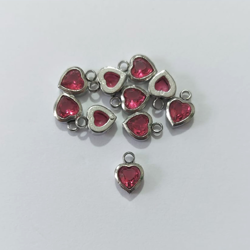 ACESSÓRIOS EM AÇO INOXIDÁVEL - PINGENTE SOLITÁRIO COM PEDRA EM ZIRCÔNIA ROSA FORMATO CORAÇÃO 6MM - ACAC000073