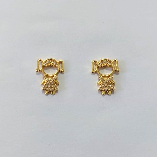 BRINCO FOLHEADO A OURO + VERNIZ DIAMOND - BRINCO DE PINO MENINA COM MICRO ZIRCÔNIAS 12MM OUBR000572