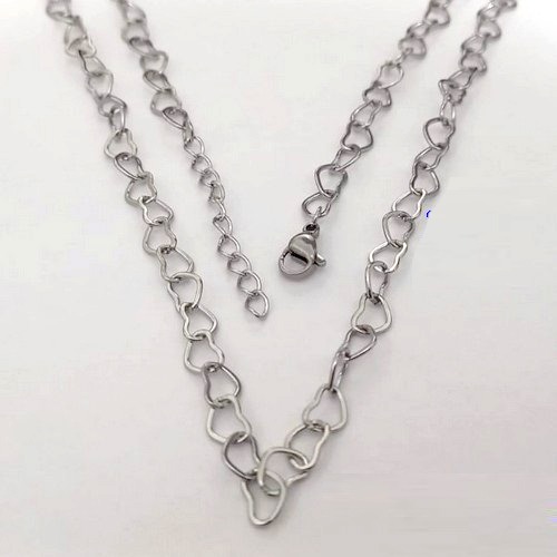 CORRENTE EM AÇO INOXIDÁVEL - CORRENTE CORAÇÃO - TAMANHO 50CM - FECHO LAGOSTA + EXTENSOR- COMPOSIÇÃO: AÇO INOXIDÁVEL - ACCR000230