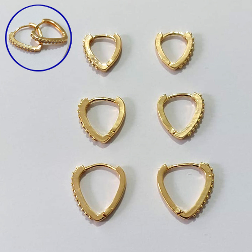BRINCO FOLHEADO A OURO +VERNIZ TRIO DE BRINCOS DE ARGOLA COM 1 FILEIRA DE MICRO ZIRCÔNIAS 16/14/12MM OUBR000597