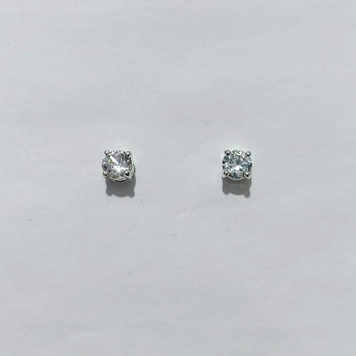 BRINCO FOLHEADO A PRATA + VERNIZ DIAMOND - BRINCO DE PINO COM ZIRCÔNIA REDONDA 6MM PRBR001606