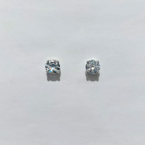 BRINCO FOLHEADO A PRATA + VERNIZ DIAMOND - BRINCO DE PINO COM ZIRCÔNIA REDONDA 8MM PRBR001607