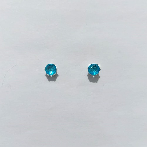BRINCO FOLHEADO A PRATA + VERNIZ DIAMOND - BRINCO DE PINO COM ZIRCÔNIA AZUL REDONDA 6MM PRBR001609