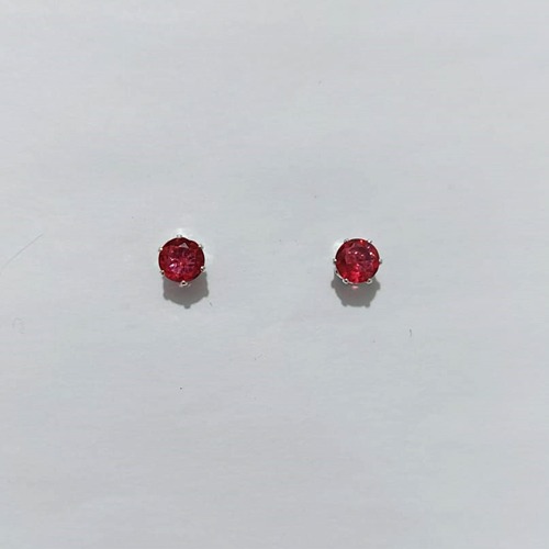 BRINCO FOLHEADO A PRATA + VERNIZ DIAMOND - BRINCO DE PINO COM ZIRCÔNIA ROSA REDONDA 6MM PRBR001611