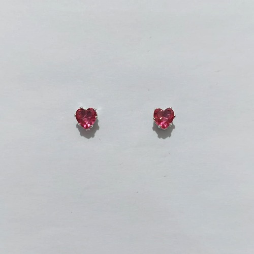 BRINCO FOLHEADO A PRATA + VERNIZ DIAMOND - BRINCO DE PINO COM ZIRCÔNIA CORAÇÃO ROSA 6MM PRBR001614