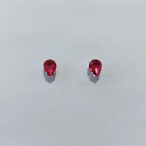 BRINCO FOLHEADO A PRATA + VERNIZ DIAMOND - BRINCO DE PINO GOTA ROSA 6MM PRBR001618