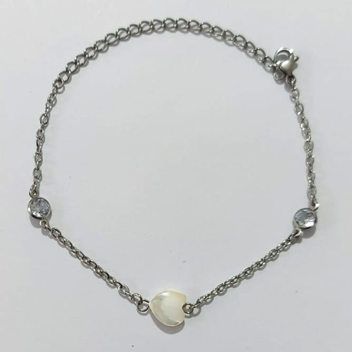 PULSEIRA EM AÇO INOXIDÁVEL - PULSEIRA 18CM COM PEDRAS CRISTAIS E CORAÇÃO EM PÉROLA - ACPS000770
