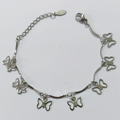 PULSEIRA EM AÇO INOXIDÁVEL - PULSEIRA 17CM COM BORBOLETAS VAZADAS E FECHO LAGOSTA - ACPS000776