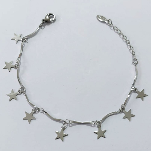 PULSEIRA EM AÇO INOXIDÁVEL - PULSEIRA 19CM COM ESTRELAS LISAS E PENDURADAS E FECHO LAGOSTA - ACPS000778