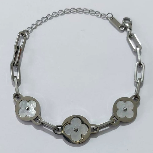 PULSEIRA EM AÇO INOXIDÁVEL - PULSEIRA 19CM COM TREVOS BRANCOS + FECHO LAGOSTA ACPS000780