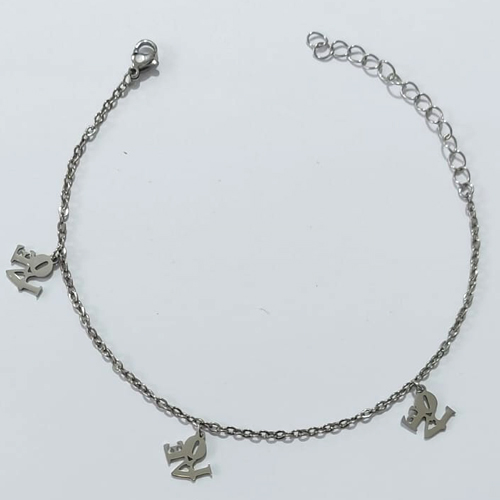 TORNOZELEIRA EM AÇO INOXIDÁVEL - TORNOZELEIRA 20CM COM PINGENTES LOVE + EXTENSOR ACTO0000020