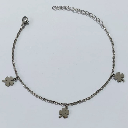 TORNOZELEIRA EM AÇO INOXIDÁVEL - TORNOZELEIRA 20CM COM PINGENTES TREVO + EXTENSOR ACTO0000021