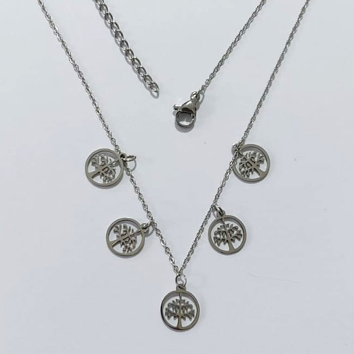 GARGANTILHA EM AÇO INOXIDÁVEL - GARGANTILHA 40CM COM ÁRVORES DA VIDA VAZADAS + EXTENSOR - ACGG000585