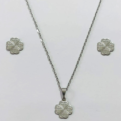 CONJUNTO EM AÇO INOXIDÁVEL - CONJUNTO COM CORRENTE 40CM E BRINCO DE PINO TREVO 10MM ACCJ000150