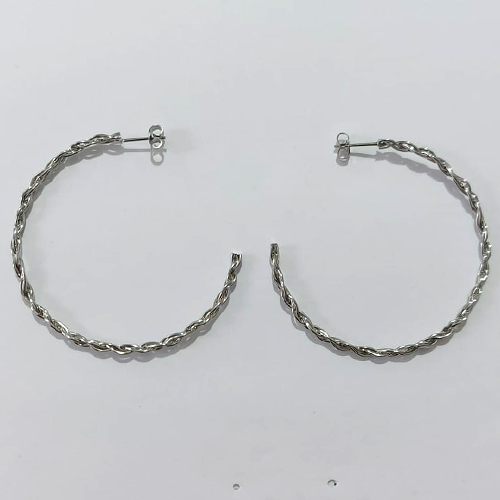 BRINCO EM AÇO INOXIDÁVEL- BRINCO DE PINO ARGOLA TRANÇADA 50MM ACBR000558