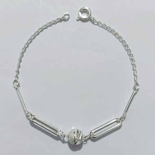 PULSEIRA FOLHEADA A PRATA COM 50 MILÉSIMOS + VERNIZ DIAMOND - PULSEIRA 19CM COM ESFERA E ELEMENTOS VAZADOS - (PRA1259) PRPS001353