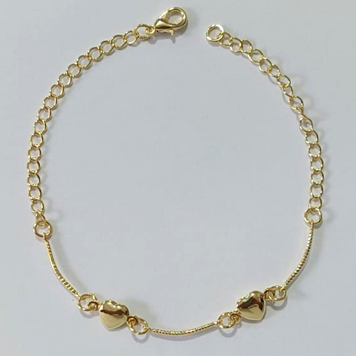 PULSEIRA FOLHEADA A OURO - BANHADO COM 3 MILÉSIMOS + VERNIZ DIAMOND - PULSEIRA 19CM COM CORAÇÕES LISOS OUPS000195