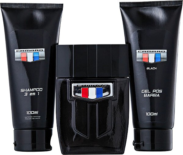 CONJUNTO CAMARO BLACK - COLÔNIA MASCULINA 100 ml + GEL PÓS BARBA 100ml + SHAMPOO 3 EM 1 100ml