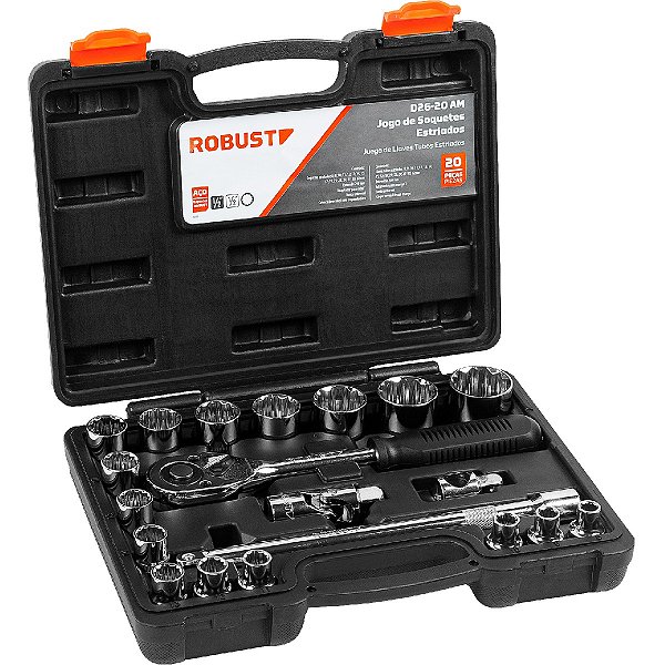 Jogo de Soquetes Estriados 1/2" 8mm a 32mm 20 Peças Robust