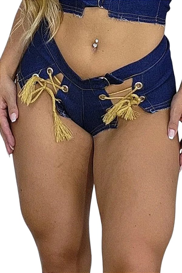 Micro Shorts Jeans Feminino Cintura Baixa com Ilhós 000610