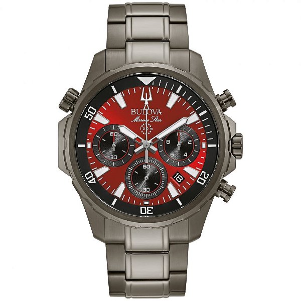 Relógio Bulova Metálico | Marine Star | Cronógrafo | Mostrador Vinho | 98B350