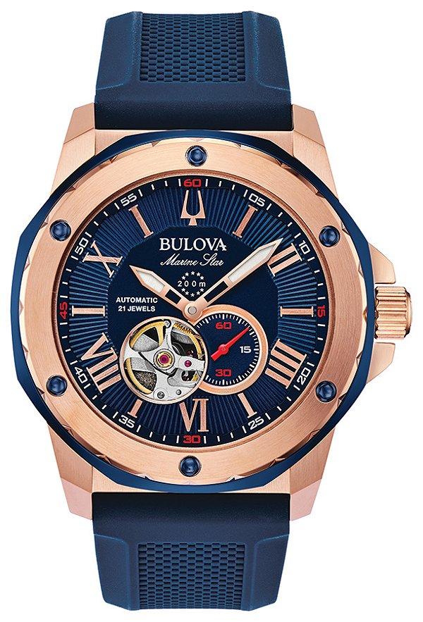 Relógio BULOVA OPEN HEART Automático Marine Star 98A227