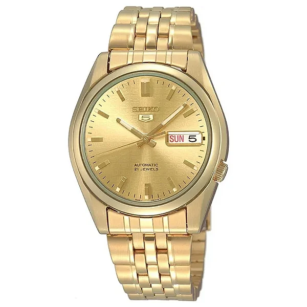 Relógio Seiko 5 Clássico Automático Dourado SNK366B1
