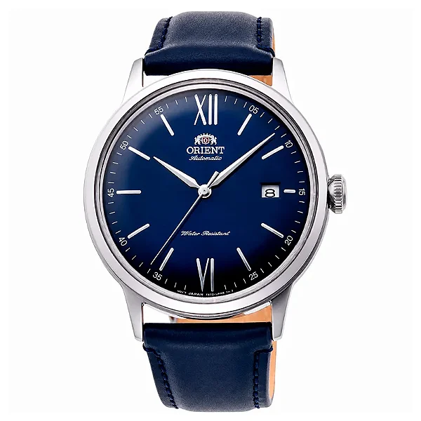 Relógio Orient Bambino Automático RA-AC0021L30B Azul – Elegância Clássica com Pulseira de Couro