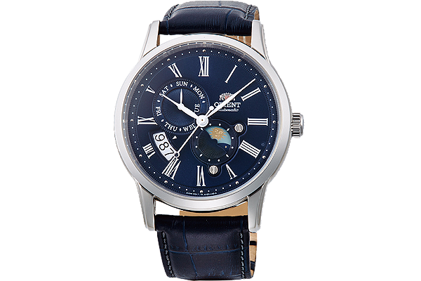 Relógio Orient Automático Sun & Moon RA-AK0011D30B Azul – Fases do Dia