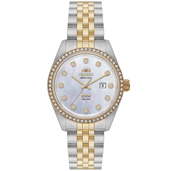 Orient 3 Estrelas Feminino Madrepérola Dourado NH5MM001 B1SK