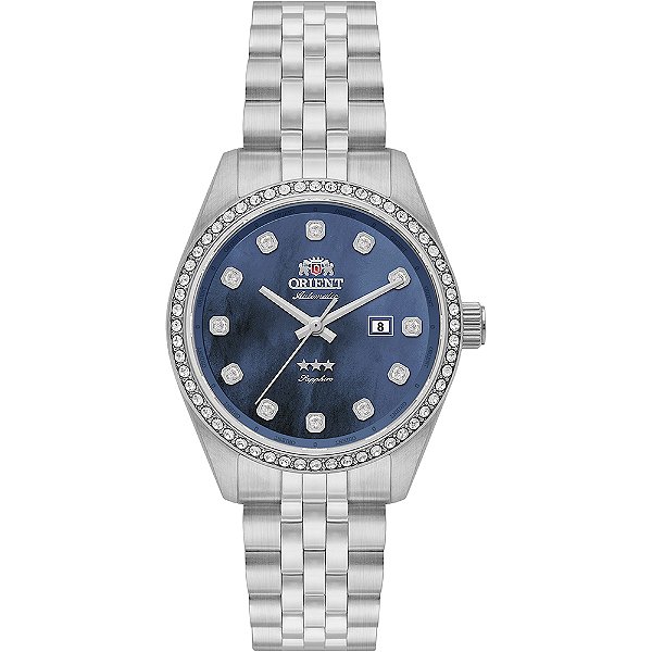 Relógio Orient 3 Estrelas Feminino Automático Madrepérola Azul NH5SS001 D1SX