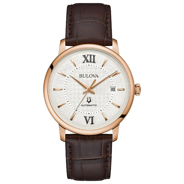 Bulova Classic Hudson Automático Prata Rose Gold 97B225