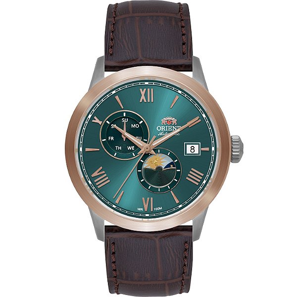 Relógio Orient Special Caliber Sun & Moon Automático Verde Rose Gold YN6MC034 E3NX