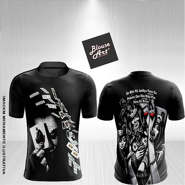 Camiseta de Quebrada Coringa Batman Camisa de Favela Preta Gola Padre QB02