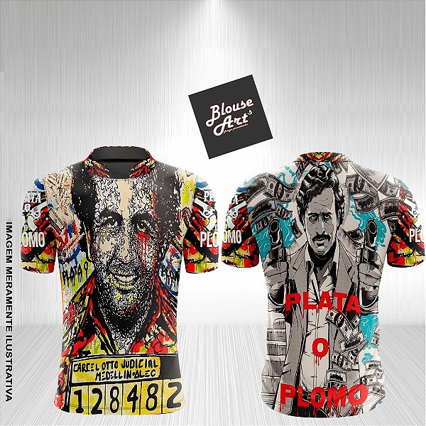 Camiseta de Quebrada Pablo Escobar Plata o Plomo Gola Padre QB01