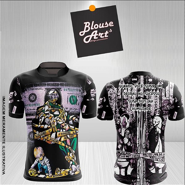 Camisa De Quebrada QB25 Tio Patinhas Dólares Fita Do Not Cross Police Frase de Humildade