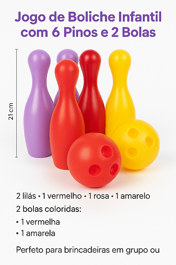 🎳 Jogo de Boliche Infantil com 6 Pinos e 2 Bolas 🎳