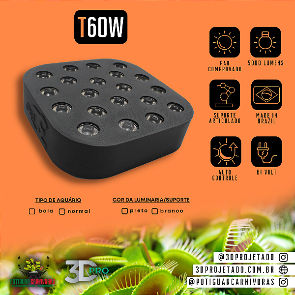 Luminaria T60W 5000 lumens (Wi-Fi) - Luminaria para Terrário