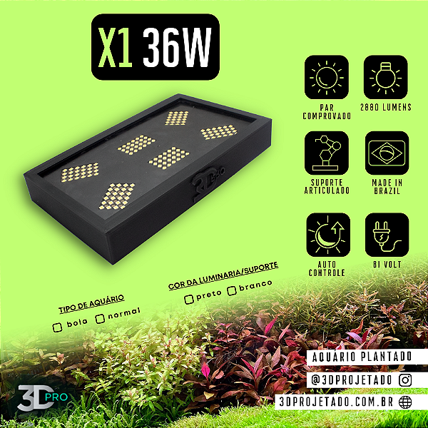 Luminaria X1 36W (Wi-Fi)- Luminaria para aquário plantado