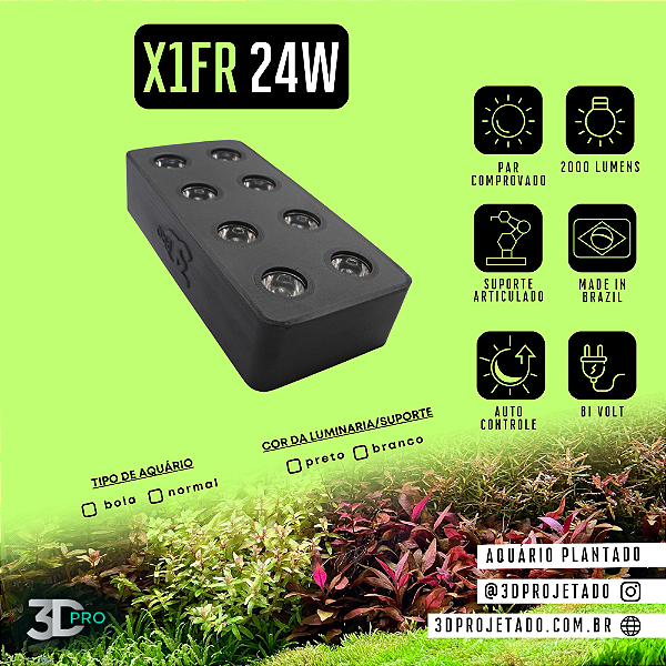 Luminaria X1-FR 24W V2 Wi-Fi - 2000 lumens - Luminaria para aquário plantado