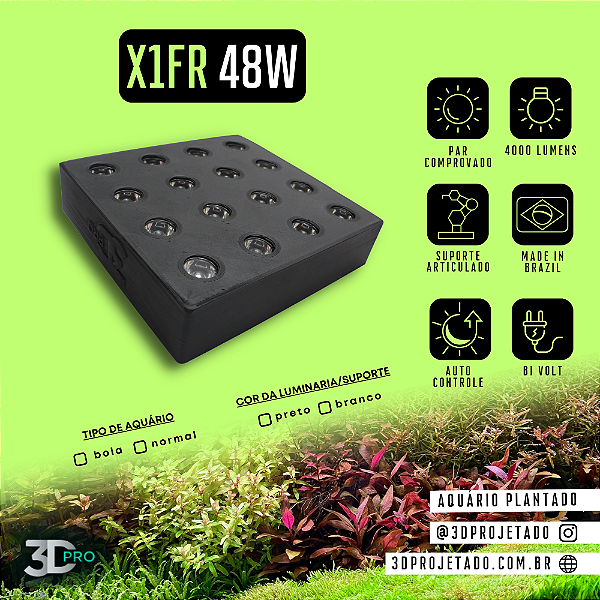 Luminaria X1-FR 48W 4000 lumens (WI-FI) - Luminaria para Aquário Plantado