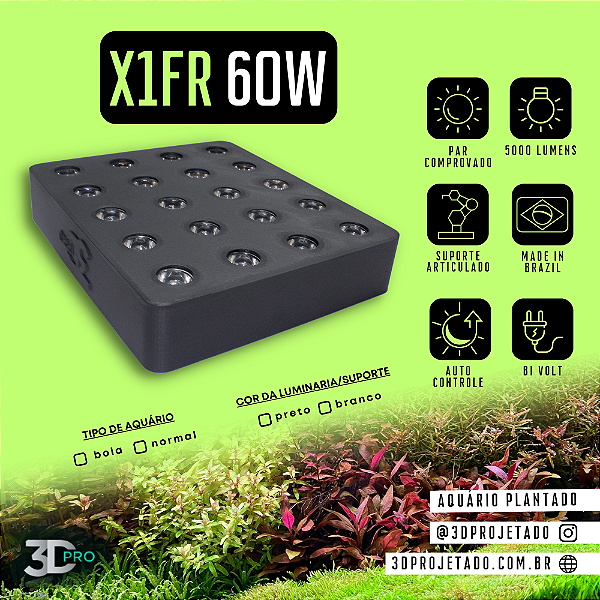 Luminaria X1-FR 60W 5000 lumens (Wi-Fi) - Luminaria para Aquário Plantado