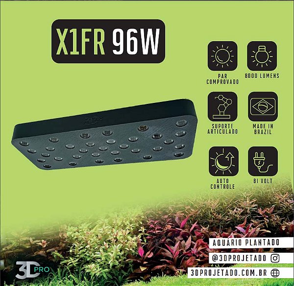Luminaria X1-FR 96W 8000 lumens (Wi-Fi) - Luminaria para Aquário Plantado