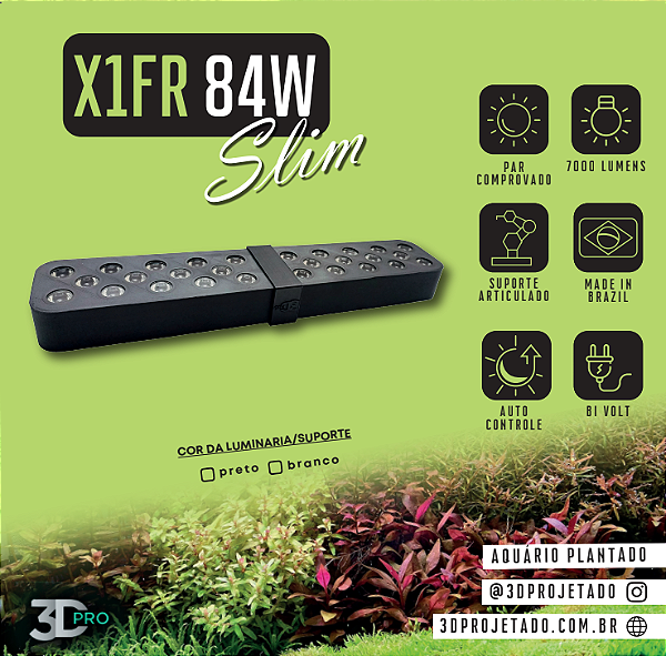 Luminaria X1-FR 84W - SLIM -7000 lumens (Wi-Fi) - Luminaria para Aquário Plantado